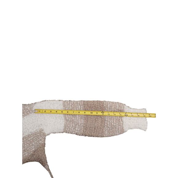 Moral Fiber Sweater HOODIE Size L TAN BROWN Knit Neutral Fuzzy Striped Soft Hood - Picture 13 of 16